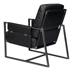 Sarreid Edmonds Onyx Black Distilled Leather Chair - Stylish Iron Frame For Modern Elegance And Comfort Black  54062