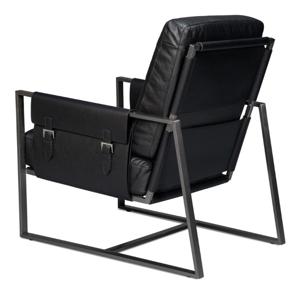 Sarreid Edmonds Onyx Black Distilled Leather Chair - Stylish Iron Frame For Modern Elegance And Comfort Black  54062