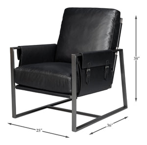 Sarreid Edmonds Onyx Black Distilled Leather Chair - Stylish Iron Frame For Modern Elegance And Comfort Black  54062