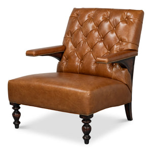 Sarreid Dawson Leather Chair Cuba In Brown - Antique Brass Nail Heads & Elegant Wood Frame Design Brown  54063