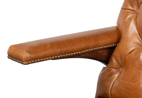 Sarreid Dawson Leather Chair Cuba In Brown - Antique Brass Nail Heads & Elegant Wood Frame Design Brown  54063