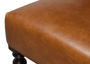 Sarreid Dawson Leather Chair Cuba In Brown - Antique Brass Nail Heads & Elegant Wood Frame Design Brown  54063