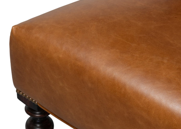 Sarreid Dawson Leather Chair Cuba In Brown - Antique Brass Nail Heads & Elegant Wood Frame Design Brown  54063