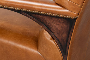Sarreid Dawson Leather Chair Cuba In Brown - Antique Brass Nail Heads & Elegant Wood Frame Design Brown  54063