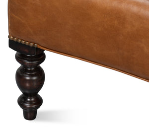 Sarreid Dawson Leather Chair Cuba In Brown - Antique Brass Nail Heads & Elegant Wood Frame Design Brown  54063