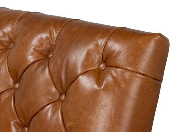 Sarreid Dawson Leather Chair Cuba In Brown - Antique Brass Nail Heads & Elegant Wood Frame Design Brown  54063