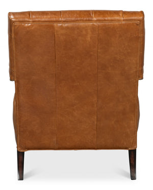 Sarreid Dawson Leather Chair Cuba In Brown - Antique Brass Nail Heads & Elegant Wood Frame Design Brown  54063