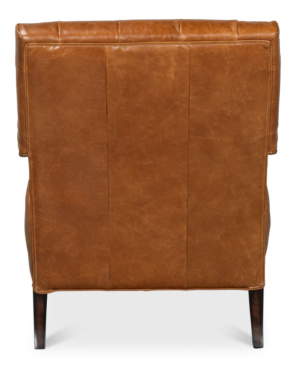Sarreid Dawson Leather Chair Cuba In Brown - Antique Brass Nail Heads & Elegant Wood Frame Design Brown  54063