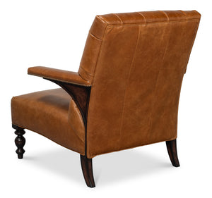Sarreid Dawson Leather Chair Cuba In Brown - Antique Brass Nail Heads & Elegant Wood Frame Design Brown  54063