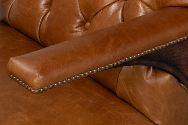 Sarreid Dawson Leather Chair Cuba In Brown - Antique Brass Nail Heads & Elegant Wood Frame Design Brown  54063