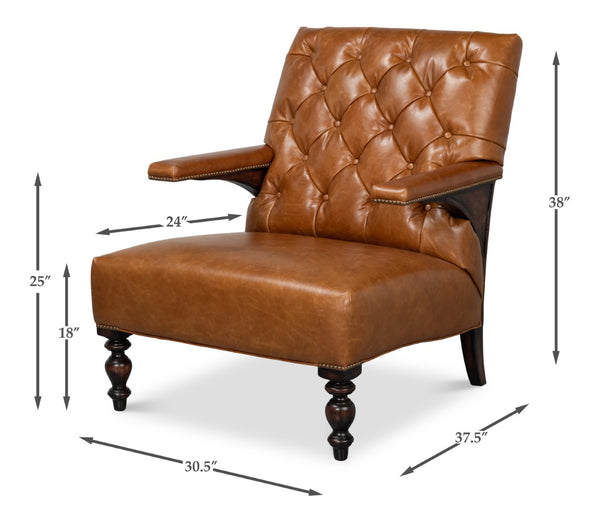 Sarreid Dawson Leather Chair Cuba In Brown - Antique Brass Nail Heads & Elegant Wood Frame Design Brown  54063