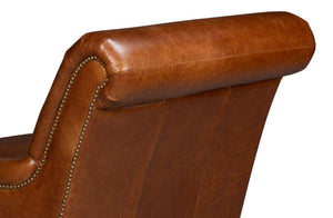 Sarreid Gaston Distilled Leather Chair In Rich Havana Brown With Antique Brass Nail Heads For Elegance Brown  54064