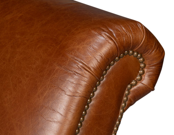 Sarreid Gaston Distilled Leather Chair In Rich Havana Brown With Antique Brass Nail Heads For Elegance Brown  54064