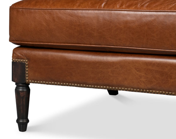 Sarreid Gaston Distilled Leather Chair In Rich Havana Brown With Antique Brass Nail Heads For Elegance Brown  54064