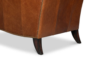 Sarreid Gaston Distilled Leather Chair In Rich Havana Brown With Antique Brass Nail Heads For Elegance Brown  54064