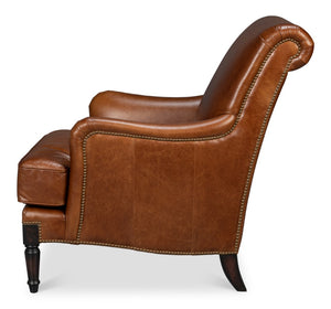 Sarreid Gaston Distilled Leather Chair In Rich Havana Brown With Antique Brass Nail Heads For Elegance Brown  54064