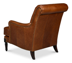 Sarreid Gaston Distilled Leather Chair In Rich Havana Brown With Antique Brass Nail Heads For Elegance Brown  54064