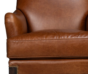 Sarreid Gaston Distilled Leather Chair In Rich Havana Brown With Antique Brass Nail Heads For Elegance Brown  54064
