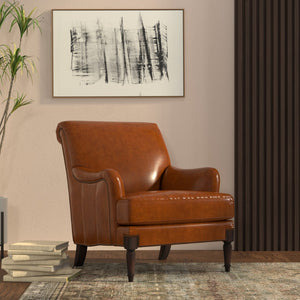 Sarreid Gaston Distilled Leather Chair In Rich Havana Brown With Antique Brass Nail Heads For Elegance Brown  54064