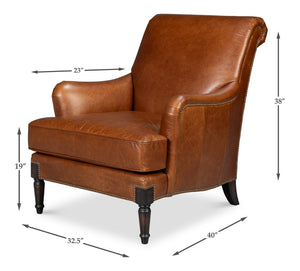 Sarreid Gaston Distilled Leather Chair In Rich Havana Brown With Antique Brass Nail Heads For Elegance Brown  54064