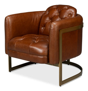 Sarreid Finn Leather Club Chair In Havana Brown - Elegant Design With Brushed Gold Stainless Steel Accents Brown  54065
