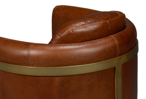 Sarreid Finn Leather Club Chair In Havana Brown - Elegant Design With Brushed Gold Stainless Steel Accents Brown  54065