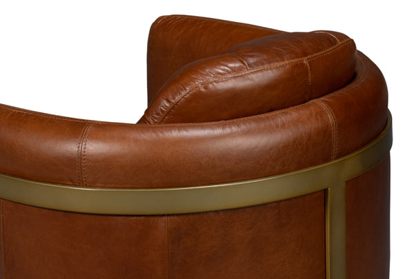 Sarreid Finn Leather Club Chair In Havana Brown - Elegant Design With Brushed Gold Stainless Steel Accents Brown  54065