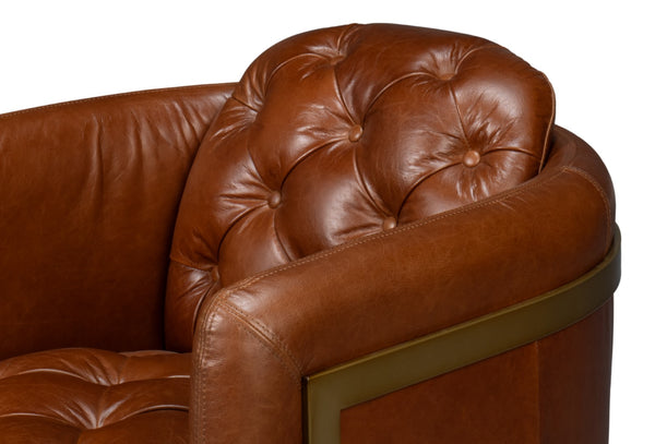 Sarreid Finn Leather Club Chair In Havana Brown - Elegant Design With Brushed Gold Stainless Steel Accents Brown  54065