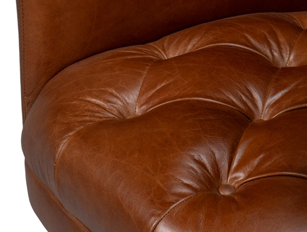 Sarreid Finn Leather Club Chair In Havana Brown - Elegant Design With Brushed Gold Stainless Steel Accents Brown  54065