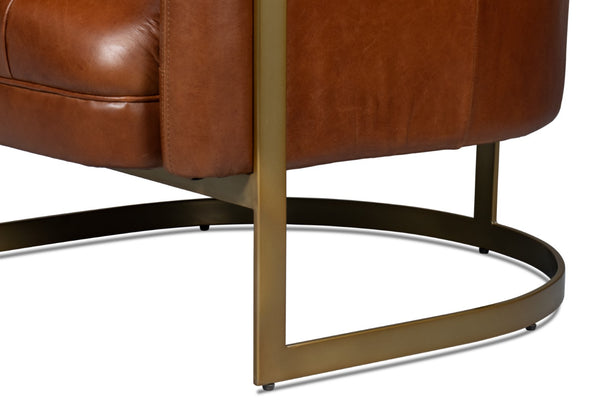 Sarreid Finn Leather Club Chair In Havana Brown - Elegant Design With Brushed Gold Stainless Steel Accents Brown  54065
