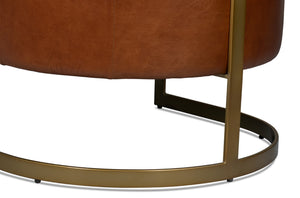 Sarreid Finn Leather Club Chair In Havana Brown - Elegant Design With Brushed Gold Stainless Steel Accents Brown  54065