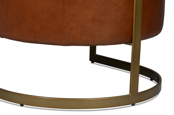 Sarreid Finn Leather Club Chair In Havana Brown - Elegant Design With Brushed Gold Stainless Steel Accents Brown  54065