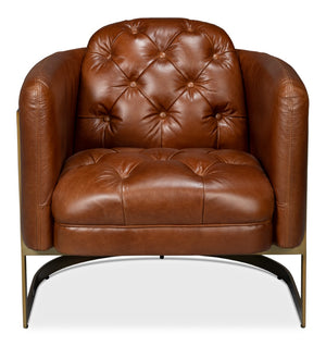 Sarreid Finn Leather Club Chair In Havana Brown - Elegant Design With Brushed Gold Stainless Steel Accents Brown  54065