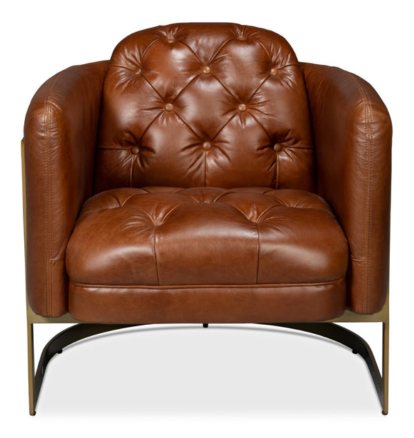 Sarreid Finn Leather Club Chair In Havana Brown - Elegant Design With Brushed Gold Stainless Steel Accents Brown  54065