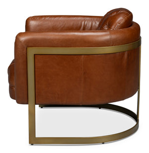 Sarreid Finn Leather Club Chair In Havana Brown - Elegant Design With Brushed Gold Stainless Steel Accents Brown  54065