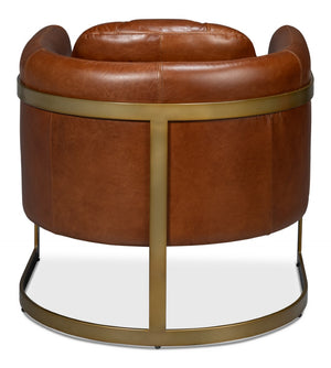 Sarreid Finn Leather Club Chair In Havana Brown - Elegant Design With Brushed Gold Stainless Steel Accents Brown  54065