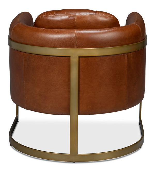 Sarreid Finn Leather Club Chair In Havana Brown - Elegant Design With Brushed Gold Stainless Steel Accents Brown  54065