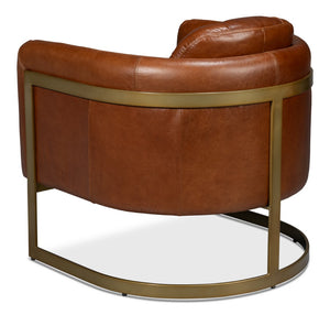 Sarreid Finn Leather Club Chair In Havana Brown - Elegant Design With Brushed Gold Stainless Steel Accents Brown  54065