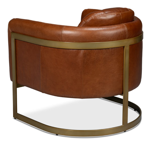 Sarreid Finn Leather Club Chair In Havana Brown - Elegant Design With Brushed Gold Stainless Steel Accents Brown  54065