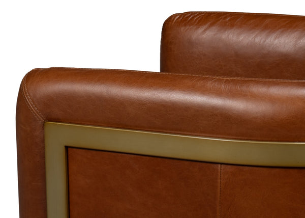 Sarreid Finn Leather Club Chair In Havana Brown - Elegant Design With Brushed Gold Stainless Steel Accents Brown  54065