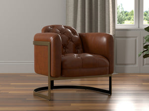 Sarreid Finn Leather Club Chair In Havana Brown - Elegant Design With Brushed Gold Stainless Steel Accents Brown  54065