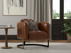 Sarreid Finn Leather Club Chair In Havana Brown - Elegant Design With Brushed Gold Stainless Steel Accents Brown  54065