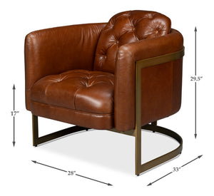 Sarreid Finn Leather Club Chair In Havana Brown - Elegant Design With Brushed Gold Stainless Steel Accents Brown  54065