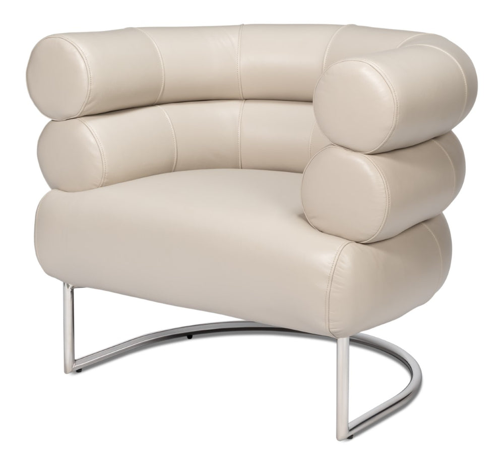 Sarreid Rondo White Leather Chair With Polished Stainless Steel Frame - Stylish & Modern Accent Furniture White  54066