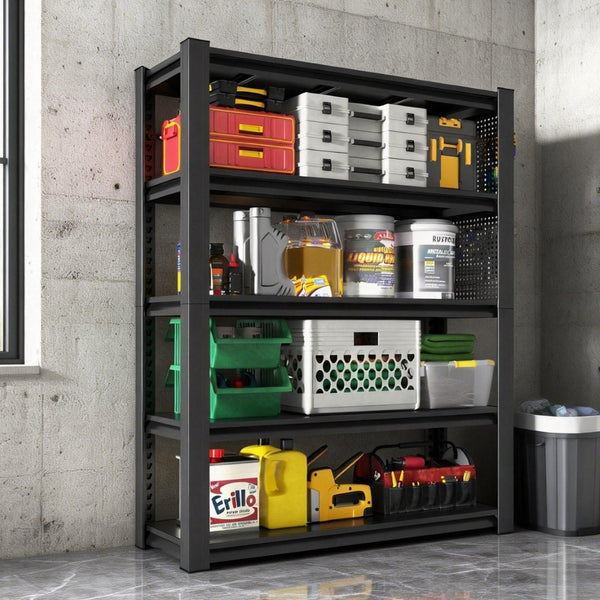 English Elm 72"h Five Tier Steel Garage Shelving Rack with Pegboard Adjustable Heavy Duty T2398P463332
