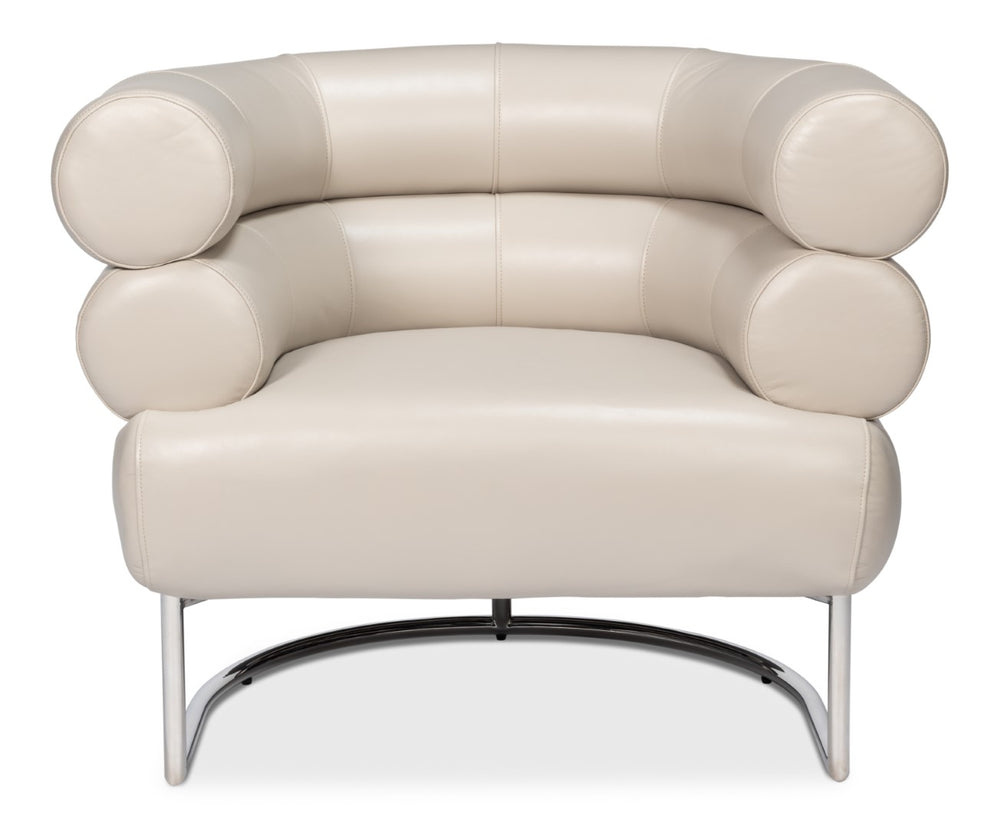 Sarreid Rondo White Leather Chair With Polished Stainless Steel Frame - Stylish & Modern Accent Furniture White  54066
