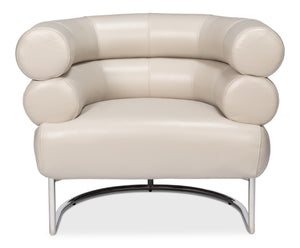 Sarreid Rondo White Leather Chair With Polished Stainless Steel Frame - Stylish & Modern Accent Furniture White  54066