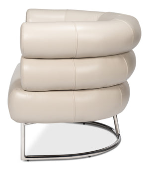 Sarreid Rondo White Leather Chair With Polished Stainless Steel Frame - Stylish & Modern Accent Furniture White  54066