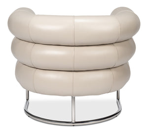 Sarreid Rondo White Leather Chair With Polished Stainless Steel Frame - Stylish & Modern Accent Furniture White  54066