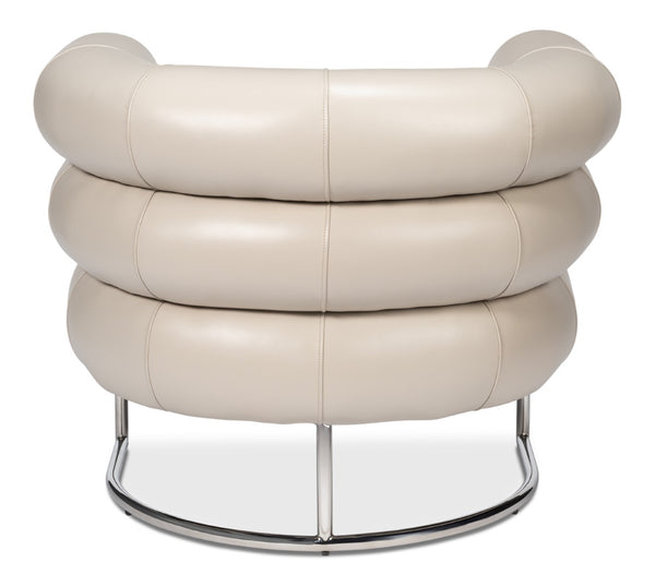 Sarreid Rondo White Leather Chair With Polished Stainless Steel Frame - Stylish & Modern Accent Furniture White  54066